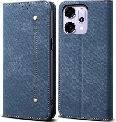 Image de Etui pour Reno14, étui portefeuille en cuir avec fermeture magnétique et support bleu