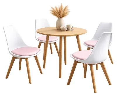 Produktbild von Esszimmerstuhl 4er Set Weiß mit Kunstledersitz Atlanta Rosa mit Ornament