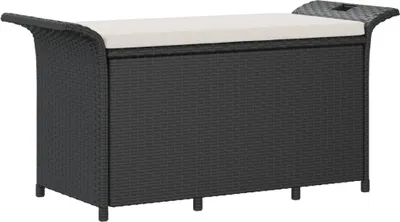 Image de vidaXL Banc de jardin avec coussins Noir 116x46x57 cm Poly rotin