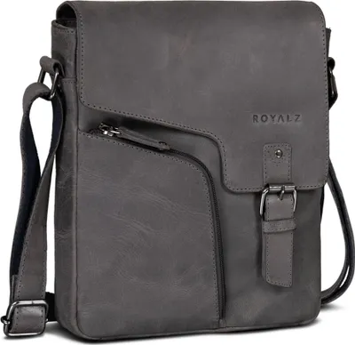 Zdjęcie produktu dla ROYALZ „Denver” Nowoczesna torba na ramię w stylu vintage dla mężczyzn, mała, skórzana – mała torba na ramię z prawdziwej skóry do codziennego użytku, na wycieczki – skórzana torba na ramię