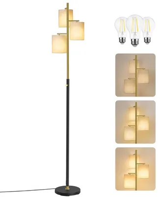 Obrázek produktu pro Stojací lampa – LFL003 – 3 žárovky – stmívatelná 249–2000 lm – látkový stínidlo – žárovky v ceně – černá
