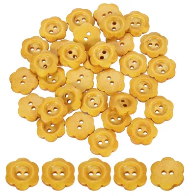 50 Holzknöpfe, 15 mm, Blumenform, 2 Löcher, beige
