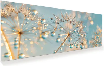 Produktbild von Glasbild 125x50cm in XXL für Wohnzimmer, Schlafzimmer Motiv Pusteblume Wassertropfen