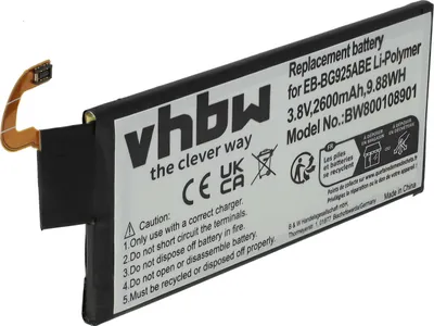 Produktbild von vhbw Akku Ersatz für Samsung EB-BG925ABE für Handy Smartphone Telefon (2600 mAh, 3,8 V, Li-Polymer)