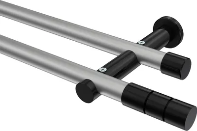 Produktbild von Interdeco Gardinenstange / Vorhangstange Silbergrau / Schwarz, Typ Platon Elanto (Rillenzylinder) ohne Ringe, 20 mm Ø 2-läufig, 320 cm
