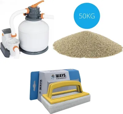 Produktbild von Bestway - Sandfilterpumpe 5678 L/u & Filtersand 50 kg & WAYS Scheuerbürste