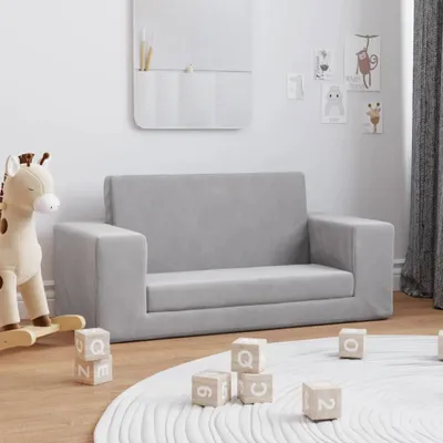 Produktbild von Design New Kinder-Schlafsofa 2-Sitzer Hellgrau Weicher Plüsch - Kindersofas Möbel2025 CHY1828813 1parcel