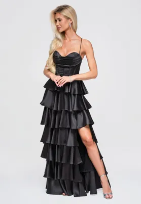 Produktbild von Ombre Elegantes Rüschen-Abendkleid schwarz M