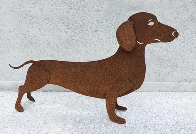 Produktbild von Gartenfigur Hund 3D Dackel Bodo 48x28cm Edelrost Gartendeko Wetterfest Rost Metall Rostfigur Hunde Figur Tier