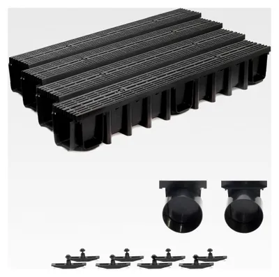 Produktbild von Entwässerungsrinne für Terrassen, System A15 148mm Stegrost aus Kunststoff, schwarz-line, komplettes Set