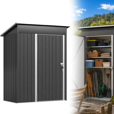 Produktbild von LZQ Metall Gartenhaus 180 x 117 x 185 cm, wetterfester Geräteschuppen mit Pultdach & abschließbarer Tür, Gartenhütte für Werkzeuge, Terrasse & Hinterhof, Schwarz