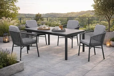 Produktbild von Destiny Sitzgruppe LIMONE IMOLA 4 Stapelsessel + 1 Tisch 165/215x100x75cm