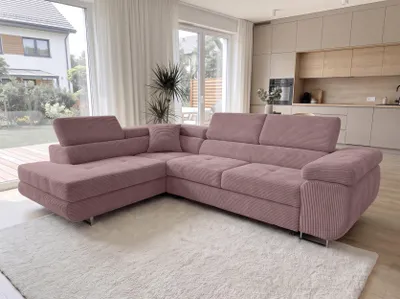 Produktbild von AX LIVING Konak Cord-Schlafsofa L Rosa 276 cm breit mit Bettkasten, Kopfstützen