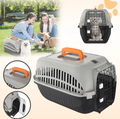 Obrázek produktu pro LARS360 přepravní box pro psy a kočky, plastový box pro malá zvířata 48 x 32 x 32 cm - Robustní box pro králíky a kočky v černošedé barvě, do 6 kg