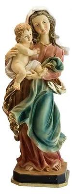 Madonna mit Kind Figur, Kunstharz, handbemalt, 12x12x38 cm