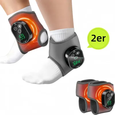 Produktbild von 2er Set Fußmassagegerät elektrisch mit Knöchelbandage, Beinmassage, 4 Heizstufen & 3 Vibrationsmodi, Wärmetherapie USB-C Massagegerät für Durchblutung