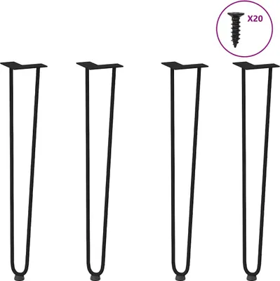 Image de Pieds en épingle à cheveux pour consoles, lot de 4, noir, 72 cm, acier massif