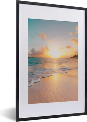 Produktbild von MuchoWow® Gerahmtes Poster Sonnenuntergang - Strand - Meer - Sommer - Blau 40x60 cm - Poster mit Schwarzem Bilderrahmen Wandposter Rahmen Foto Bilder - Poster in Rahmen