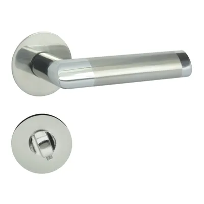 Produktbild von DOMINO Türgriff Drückergarnitur WC-Bad Set | Rund-Rosette | Türklinke für Bürotür, Kellertür & Innentür | Aluminium | Chrom/Nickel  | JARO-R ECO M6/M9