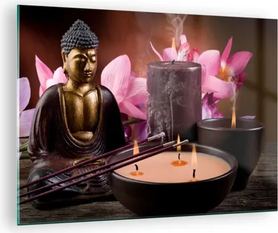 Produktbild von Bilder auf glas - Buddha Kerzen Religion - 70x50cm - Glasbilder - Wandbilder - Kunstdruck - zum Aufhängen bereit - Wanddekoration aus Glas - Glas Bilder - Wandbild auf Glas - Einteilig - GAA70x50-2631