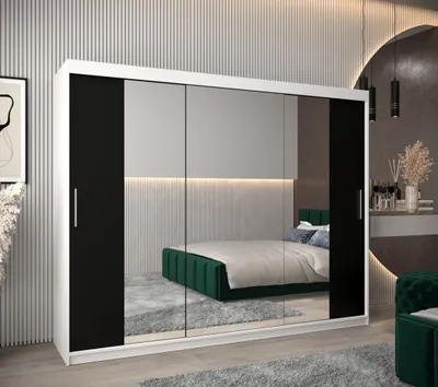 Produktbild von Schwebetürenschrank mit einer Breite von 250 cm TIMEA 2 – Weiß/Schwarz