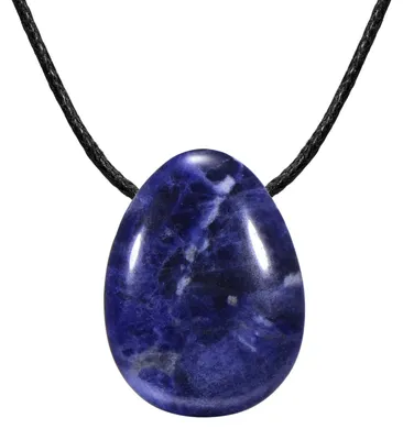 Productafbeelding van Morella ketting, 80 cm lang, met een hanger van edelsteen druppels in Afrikaans sodaliet, geleverd in een sieradenzakje