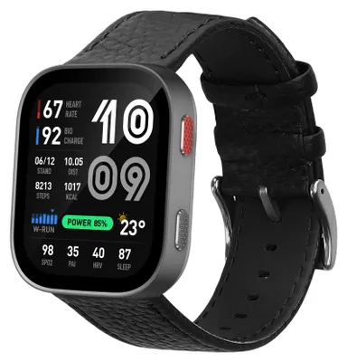 Produktbild von kwmobile Echtleder Uhrenarmband für Amazfit Bip Max / Amazfit Bip 6 Armband - Ersatzarmband für Fitnesstracker - Wechselarmband Smartwatch - Schwarz