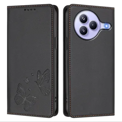 Obrázek produktu pro Kožené pouzdro pro Xiaomi Civi 5 Pro, motýlí ražbou, peněženkové flip pouzdro se stojánkem Černá