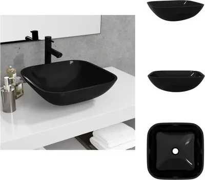 Produktbild von vidaXL Waschbecken Glas 42x42x14 cm Schwarz - Badezimmer-Waschbecken