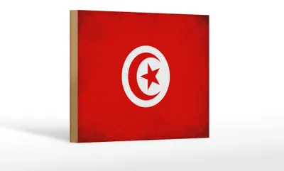 Produktbild von Holzschild Flagge Tunesien 18x12cm Flag of Tunisia Vintage Dekoration