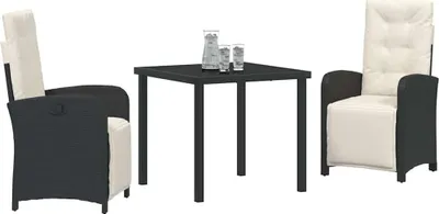 Image de vidaXL Salon de jardin avec coussins 3 pcs noir Poly-Rattan