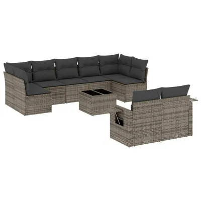 Produktbild von vidaXL 10-tlg. Garten-Sofagarnitur mit Kissen Grau Poly Rattan
