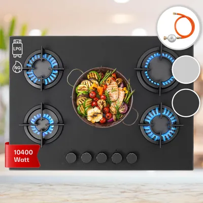 Image de Klarstein Tables de Cuisson à Gaz, Plaque de Cuisson Gaz à 5 Brûleurs, Table de Cuisson Encastrable à 5 Feux de 10400W, Cuisiniere Gaz, Gaziniere Gaz avec Brûleurs en Acier Inoxydable, Cuisinières GPL