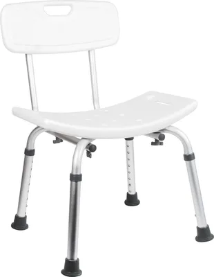 Image de Chaise de douche avec dossier Blanc max. 150 kg hauteur réglable 385-560 mm antidérapant  chaise de bain aide à la douche