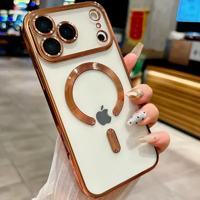 Image de Coque magnétique transparente pour iPhone 17 Pro, compatible MagSafe, étui de protection galvanisé avec protection de l'appareil photo Orange