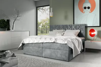 Obrázek produktu pro Postel boxspring s prošívaným čelem EUGEN - 200x220, šedá + topper