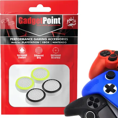 Produktbild von Thumbgrips - Thumb Grips voor PlayStation, PS5, Xbox X/S, One & Switch Pro Controller - Gaming Thumbgrips - Performance Anti-Slip Thumbsticks - Bescherming Accessoires - Wit Zwart en Wit Lichtgroen -