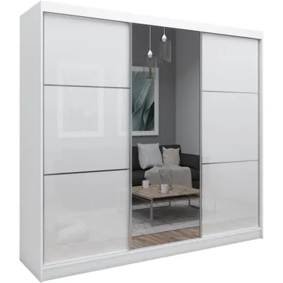 Produktbild von Schrank mit Schwebetüren VIVA 240cm - Kleiderschrank mit Schubkasteneinsätze & Kleiderstangen (Weiß)