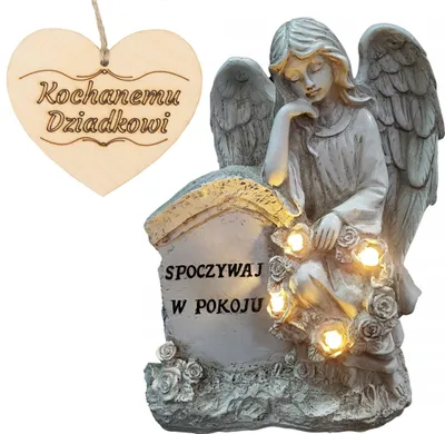 Obrázek produktu pro Svíčka anděla strážného s nápisem „Odpočívej v pokoji“ na hrob dědečka, 21,5 cm