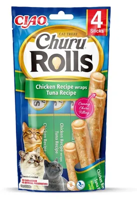 Produktbild von CIAO Churu Rolls Chicken Recipe wraps Tuna, Leckerli, Katze, Adult, Huhn, Thunfisch, 14 g, Gluten-frei