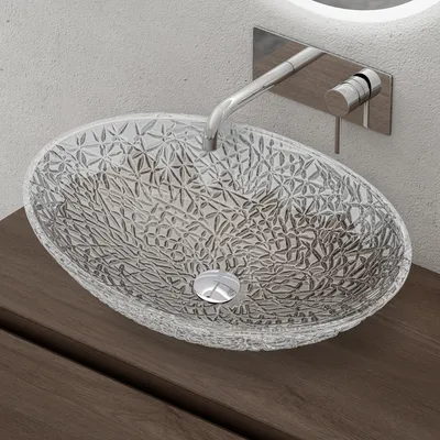 Produktbild von doporro Transparentes Glas Aufsatzwaschbecken Minerva05, 50.5cm x 36cm x 15.5cm, nahtlos, widerstandsfähige Oberfläche, abgerundete Kanten, DIN-Anschlüsse, hochtemperatur-gebrannt