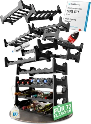 Produktbild von AMP GmbH Flaschenregal aus Kunststoff, Anthrazit, für 72 Flaschen, stapelbar, modular, wandmontierbar, 60x28x168 cm, vielseitig einsetzbar