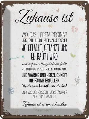 Produktbild von vianmo Blechschild 40x30 cm Zuhause ist wo das Leben beginnt Spruch Zitat