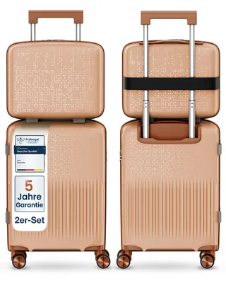 Produktbild von 4FLY Hartschalen Handgepäck Set 2-teilig (S/M) – Kosmetikkoffer (14L) & Kabinenkoffer (55×35×19 cm, 33L) mit TSA-Schloss, 4 Doppelrollen