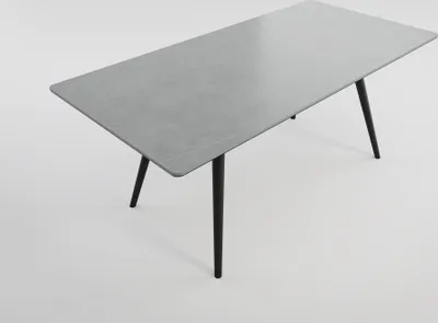 Produktbild von Esstisch 180x90cm graue Keramikplatte schwarze konische Tischbeine : Grau Varianten: Grau