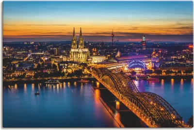 Produktbild von ARTland Leinwandbild Erleuchtetes Köln von oben Größe: 90x60 cm