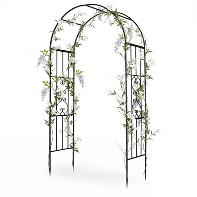Immagine prodotto di KOMFOTTEU, arco di metallo per rose, arco da giardino con 4 picchetti da inserire nel terreno, graticcio per rose e piante rampicanti, arco per piante rampicanti, ideale per matrimoni e feste