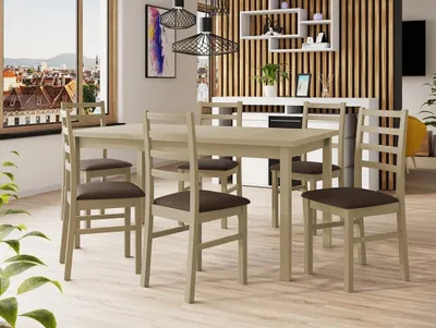 Obrázek produktu pro Jídelní sestava 6+1 s rozkládacím stolem SALUSIA 2 - dub sonoma / hnědá 2