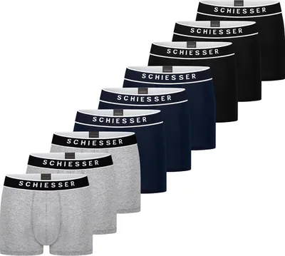 Produktbild von Schiesser 9er Pack 95/5 Organic Baumwolle Retro Short / Pant Körpernahe Shorts mit Webgummibund , Kontraststarke Logo-Prägung am Bund, Elastische Single-Jersey-Qualität