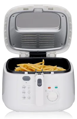 Immagine prodotto di friggitrice alpina con 2,5L - Friggitrice con termostato regolabile - Finestra di visualizzazione e cestello rimovibile - 1800W - Maniglia pieghevole - Bianco